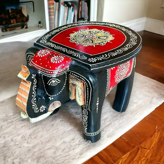 Elephant Stool, Home Decor Stool, Indian Home Decor, Living Room Decor, Painted Stool, Traditional Table, Indian Decoration {2}