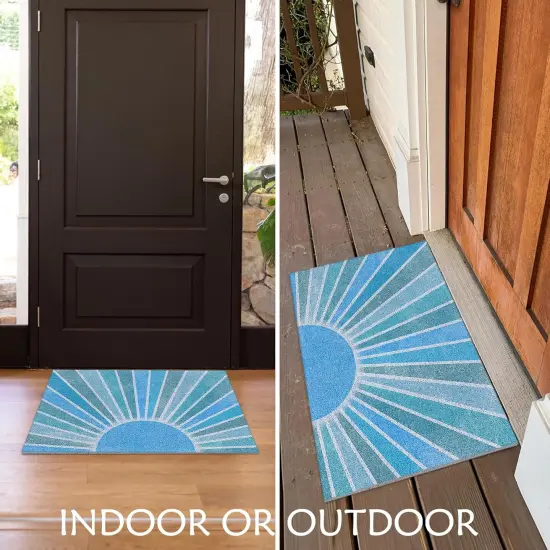 Boho Welcome Mat - Blue - 17x30 Indoor/Outdoor Entrance, Boho Style {3}