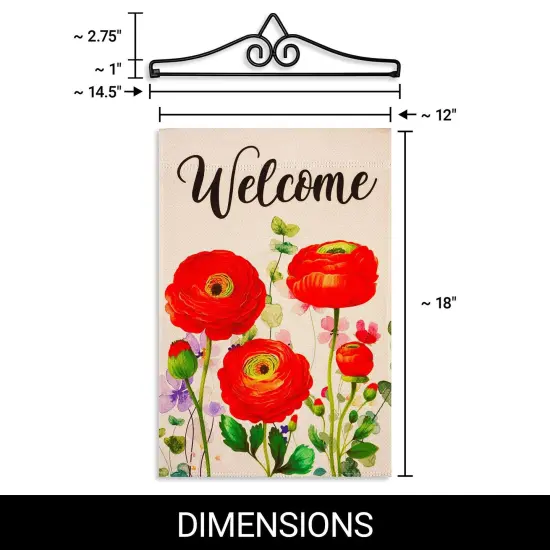 G128 Combo Pack Garden Flag Hanger 14IN & Garden Flag Spring Welcome Red Orange Flowers Printed 12x18IN Double Sided Yard Garden Lawn Decoration {2}
