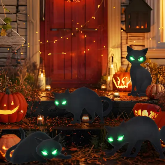 4 PCS Halloween Decorations Outdoor Scary Black Cat with LED Lights Glow Eyes {3}