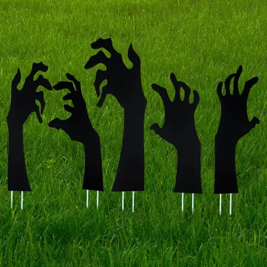5 Pack Halloween Black Hands Yard Signs with Stakes Scary {5}