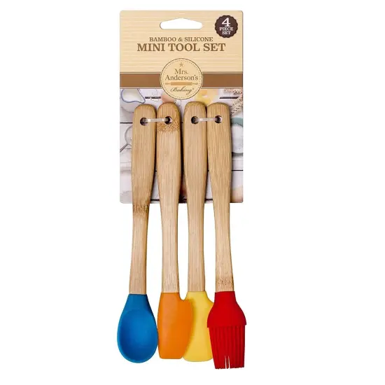 Mrs Anderson's 4pc Bamboo & Silicone Mini Tool Set - Spatula Baster Spoon Scraper {5}