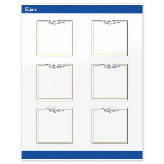 Avery Printable Square Labels, Gold & Navy Border with Florals, 3" x 3", Glossy White Square Labels, Permanent, Laser/Inkjet, 60ct, Great for Product Labels {1}