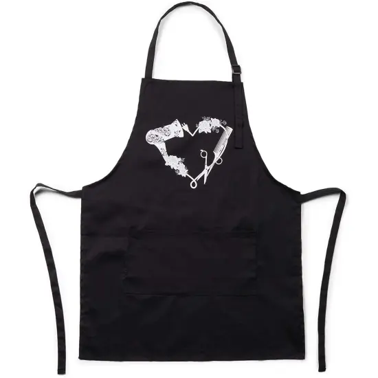 Salon Apron for Women Hair Stylist with Adjustable Bib 3 Pockets (Black, 24 x 30 inches) {4}