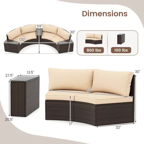 Costway 5 PCS Patio Furniture Set with Tempered Glass Top Side Tables Back & Seat Cushions {3}