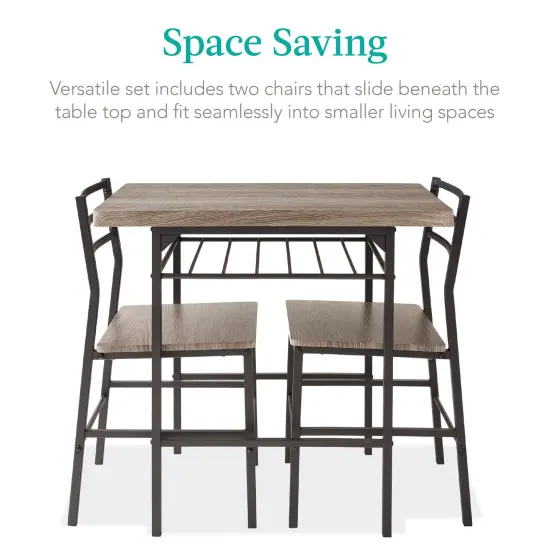 Best Choice Products 3-Piece Modern Dining Set, Square Table & Chairs Set w/ Steel Frame, Built-In Storage Rack Gray/Black {3}