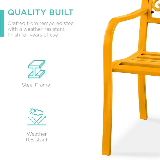 Best Choice Products Outdoor Steel Bench Garden Patio Porch Furniture w/ Floral Design Backrest Marigold {4}