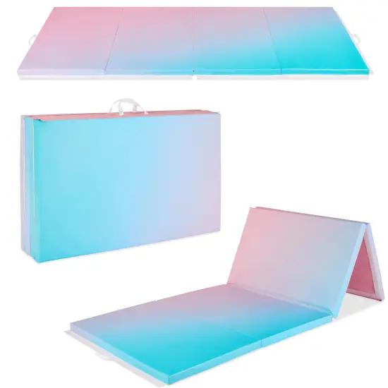 Best Choice Products 10ftx4ftx2in Folding Gymnastics Mat 4-Panel Exercise Workout Floor Mats w/ Handles Rainbow Ombre {1}