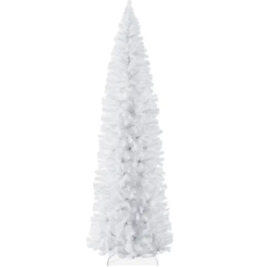 Best Choice Products White Artificial Holiday Christmas Pencil Tree w/ Metal Base {1}