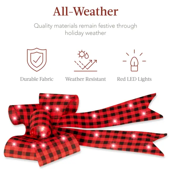 Best Choice Products Set of 3 Pre-Lit Christmas Bows, Indoor/Outdoor LED Holiday Décor w/ 8 Light Functions Plaid {6}