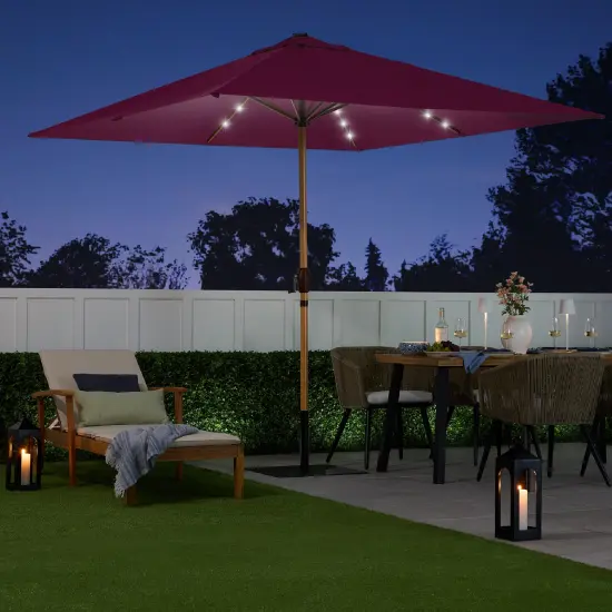 Best Choice Products 9ft Deep Square Solar LED Lighted Patio Umbrella w/ Faux Wood Texture, UV-Resistant Burgundy {6}