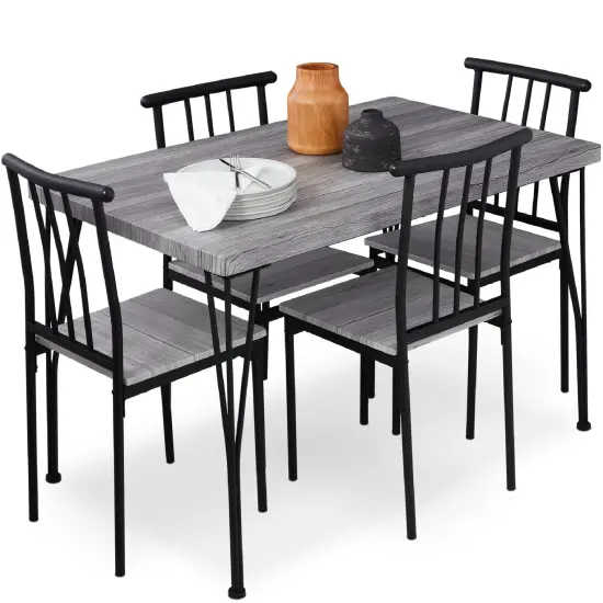 Best Choice Products 5-Piece Indoor Modern Metal Wood Rectangular Dining Table Furniture Set w/ 4 Chairs Brown {7}