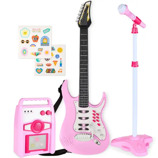 Best Choice Products Kids Electric Musical Guitar Toy Play Set w/ 6 Demo Songs, Whammy Bar, Microphone Soft Pink {1}