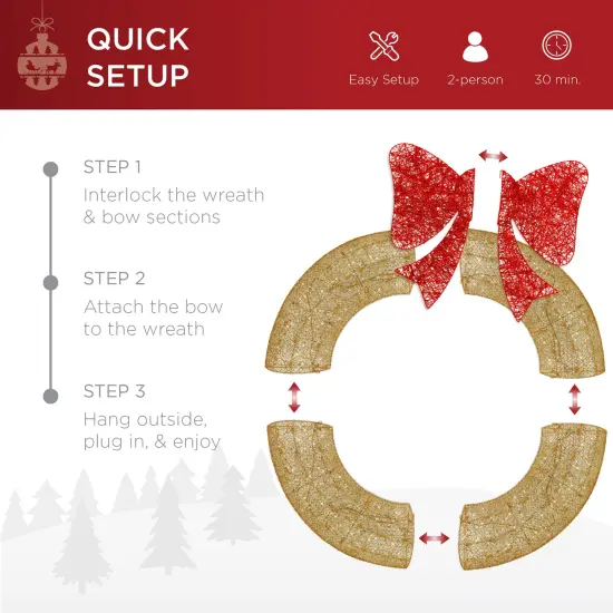 Best Choice Products 48in Pre-Lit Outdoor Christmas Wreath, LED Metal Holiday D&eacute;cor w/ 140 Lights, Bow Gold/Red {4}