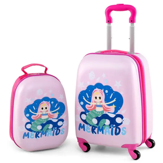 Costway 2PC Kids Carry On Luggage Set 12" Backpack and 16" Rolling Suitcase for Travel {8}