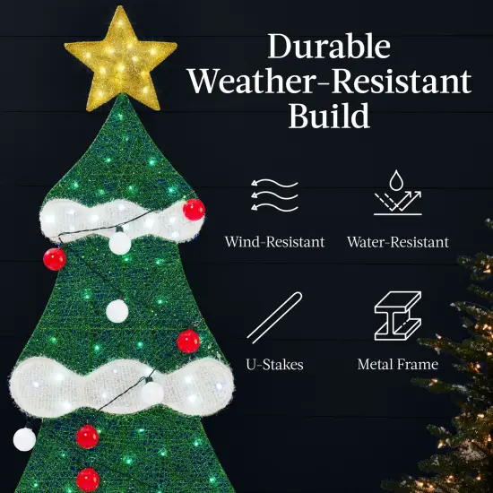 Best Choice Products 6ft Lighted 2D Christmas Tree Outdoor Decor w/ 170 LED Lights, Gift Boxes, Storage Bag Red/White {5}