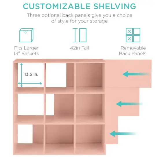 Best Choice Products 9-Cube Bookshelf, 13.5in Display Storage System, Organizer w/ Removable Back Panels Light Pink {3}