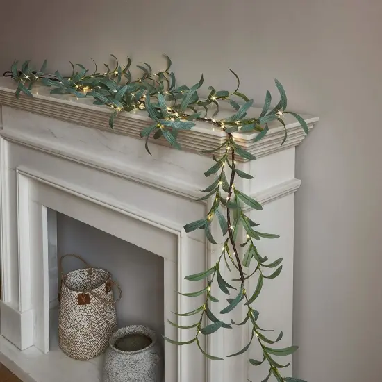 Lighted Olive Garland Battery Operated with Timer 96 Fairy Lights 6FT {1}