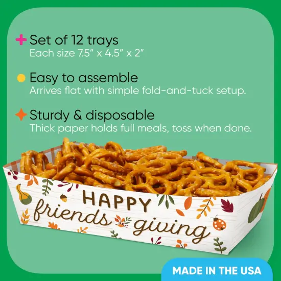 Big Dot of Happiness Fall Friends Thanksgiving Paper Food Trays, Disposable Food Boats Double-Sided Meal Holders - 12 Ct {4}