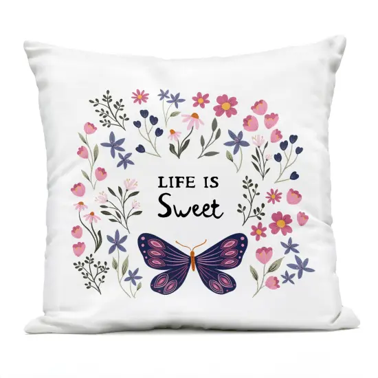Stupell Industries Life Is Sweet Floral Butterfly Outdoor Pillow, 18 x 7 x 18 {1}