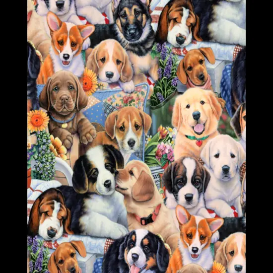 Garden Puppies Cotton Fabric | By the Yard | Sewing and Crafting | 44 inches wide {1}