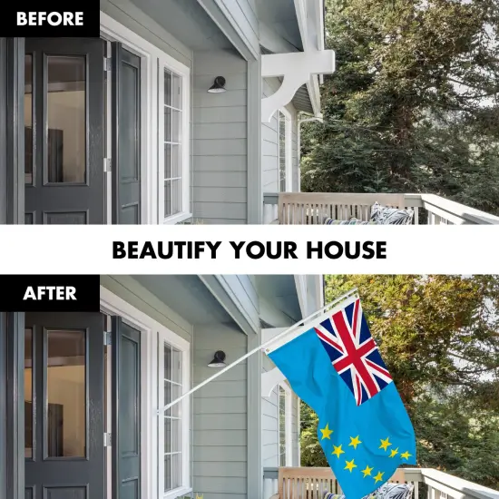 G128 Combo Pack: 6 Ft Tangle Free Aluminum Spinning Flagpole (White) & Tuvalu Tuvaluan Flag 3x5 Ft, LiteWeave Pro Series Printed 150D Polyester | Pole with Flag Included {3}