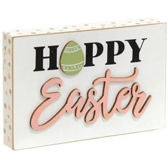 Wood Freestanding Easter Block with Distressed Finish and Egg Accent {1}