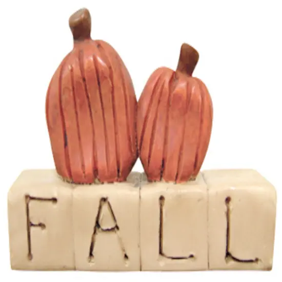 Orange Wood Fall Resin Block with Pumpkin Accents, Compact Autumn Decor {1}