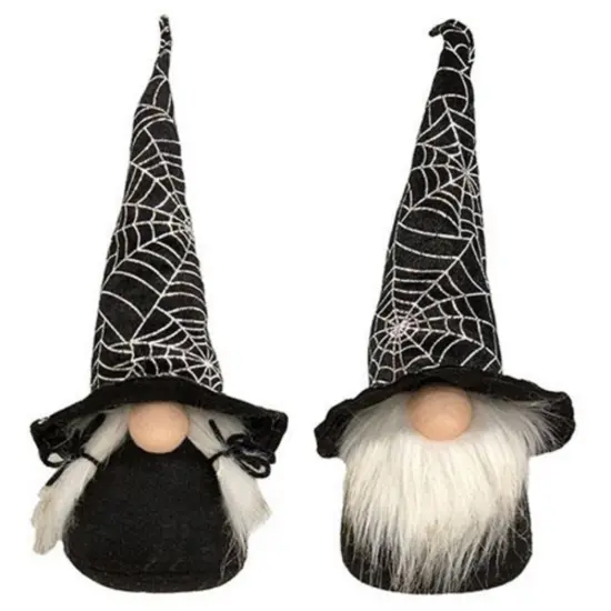 2 Asstd. Mr and Mrs Spider Web Gnome Set Halloween Decor with Sand-Weighted Bodies {1}