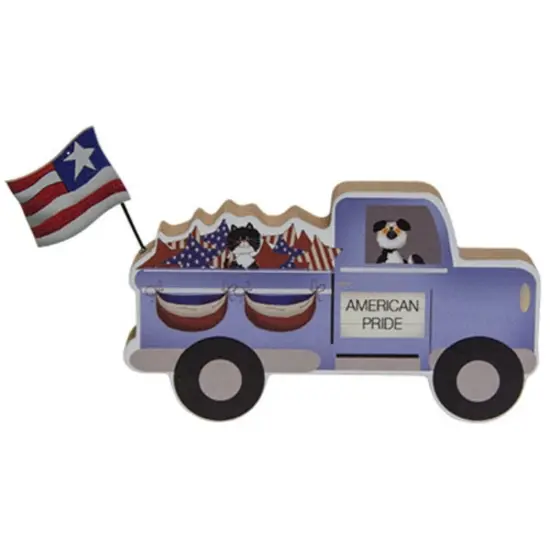 American Pride Wooden Truck Decor with Flag Dog and Cat Accents {1}