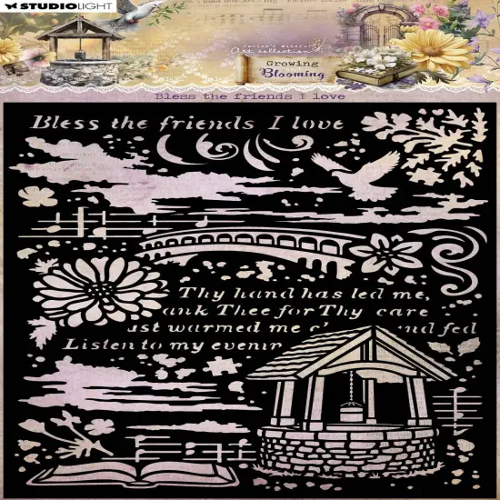 Jenine's Mindful Art Stencil 5.83"X8.27"-Bless Friends I Love, Growing & Blooming {1}