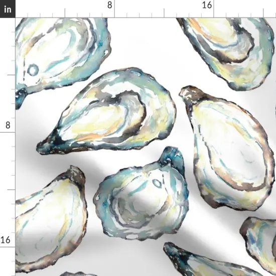 Various Fabrics by the Yard or Fat Quarter Coastal Watercolor Oyster Shells Large Scale Ocean Life Seashell White Blue Yellow Soft Pastel Modern Nautical Custom Printed Fabric by Spoonflower {2}