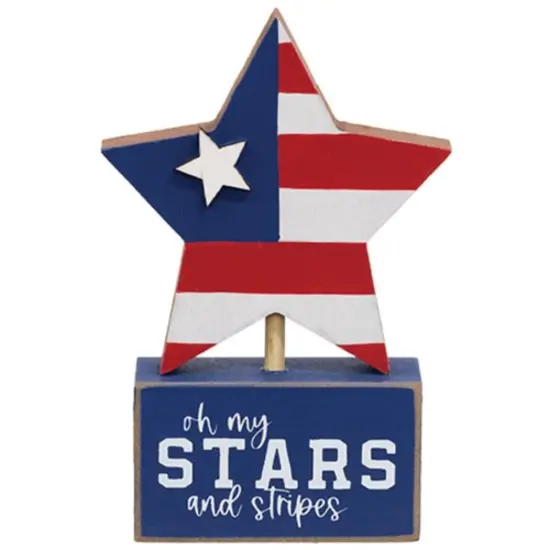 Patriotic Wooden Star Figurine Red White & Blue Americana D&eacute;cor {1}