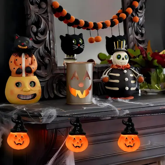 10 LED Hooded Jack-O-Lantern Lights {4}