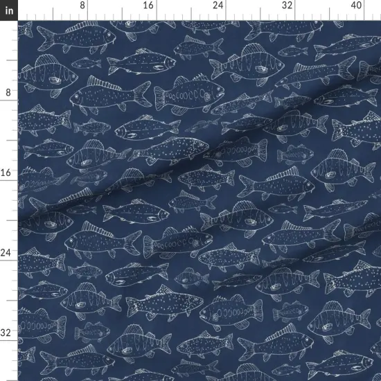 Various Fabrics by the Yard or Fat Quarter Fish Navy Lake Fishing Carp Salmon Camping Bass Perch Trout Custom Printed Fabric by Spoonflower 10321098 {1}