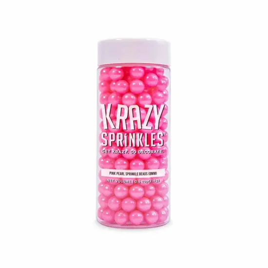 Krazy Sprinkles - Pink Pearl 8mm Beads (1/2 Cup, 1x Jar) for Cakes, Ice Cream & Cookies {4}