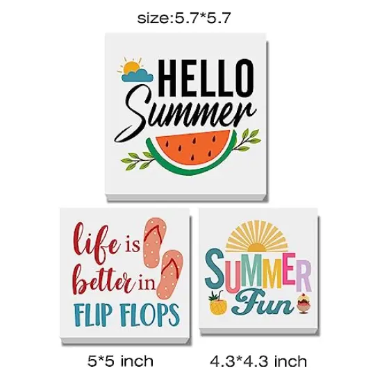 Summer Decor for Home Hello Summer Tiered Tray Decor 3 Pcs Wood Decorative Signs Table Desk Shelf Decoration {5}