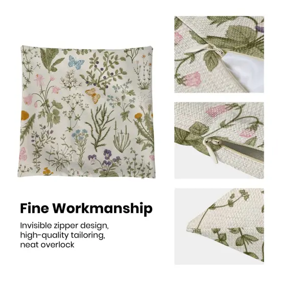 Spring Pillow Covers 18x18 Inch Set of 2,Sage Green Wild Flower Plant Throw Pillows Case,Seasonal Floral Outdoor Decorative Square Linen Farmhouse Decor Cushion Covers for Home Sofa Bed Couch {3}