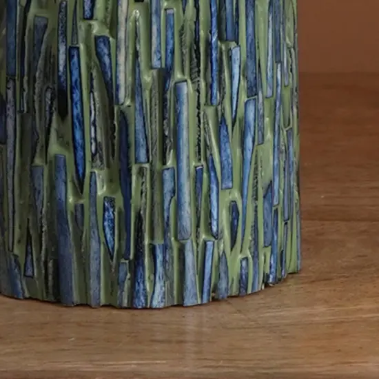 Bone Inlay Chiseled Candle Stand with Brass Top - 4" x 11.5" {4}