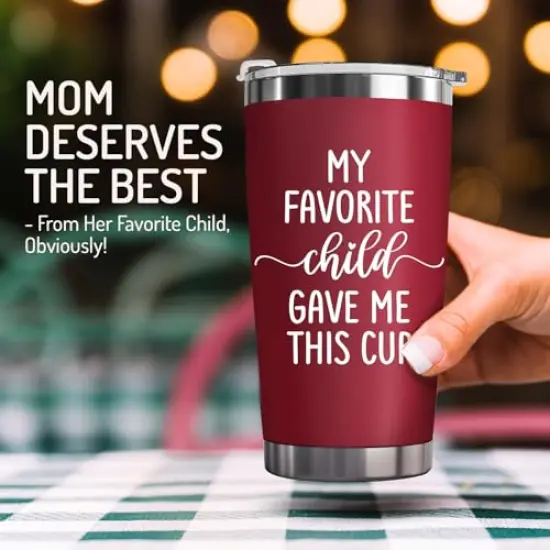 Mothers Day Gifts for Mom from Daughter, Son, Kids - Funny Mom Gift - Mama Coffee Cup My Favorite Child Gave Me This Cup - Birthday, Mothers Day, Christmas Gift Idea - 20oz Stainless Steel Red Tumbler {5}