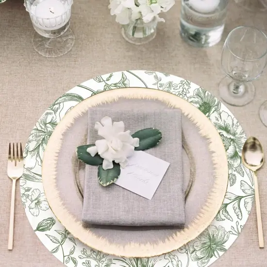 50 Pack Paper Placemats Disposable Green Floral Placemats 13.7 Inch Vintage Sage Green Flower Place Mats Chinoiserie Round Table Mats {3}