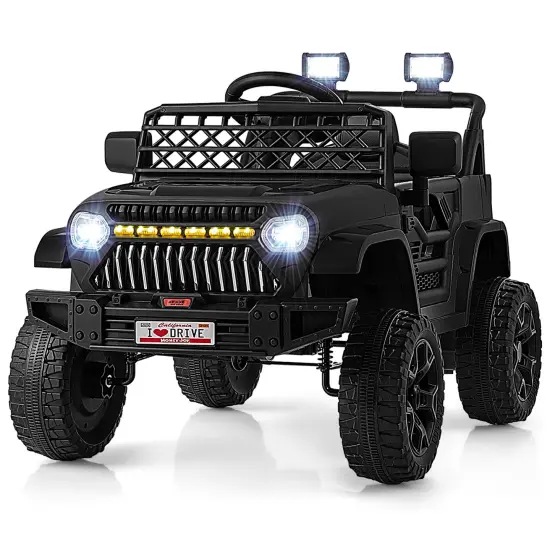 12V Ride-On Truck Car for Kids with Parental Remote, Music Player, and LED Lights Black {3}