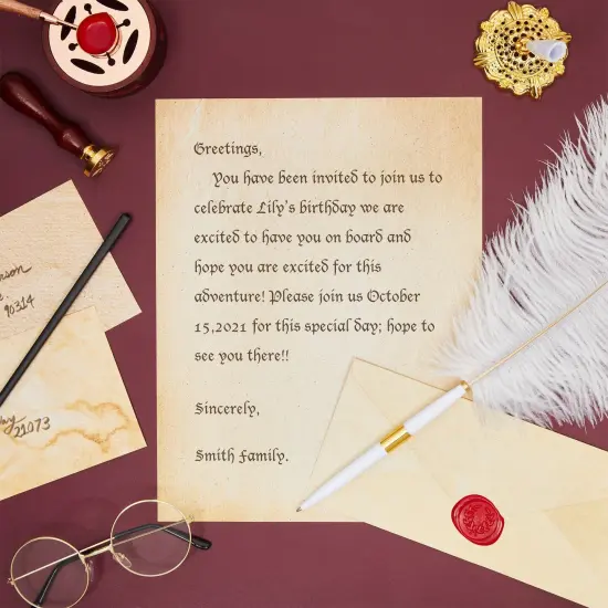 96 Piece Stationary Set for Writing Letters - 48 Pack Vintage Style Stationery Paper and Envelopes Set - Party Invitations, Scrapbooking, Penpal, Calligraphy (8.5x11 Inches) Brown {4}