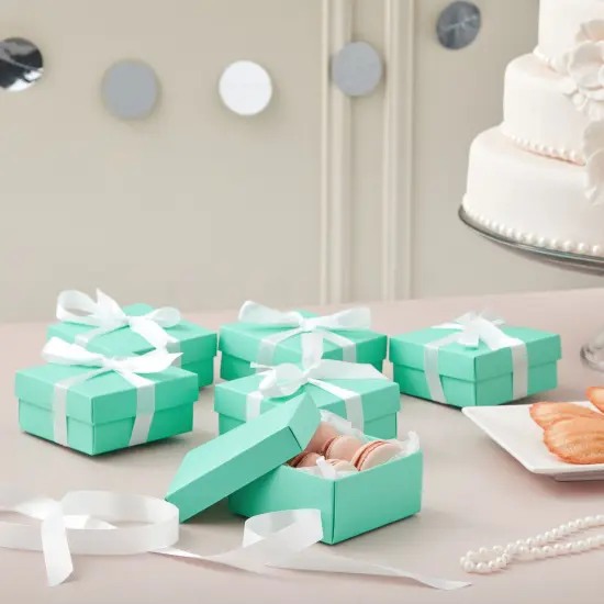 24 Pack Small Turquoise Gift Boxes with Lids and Silk Ribbon for Presents and Party Favors (3.74 x 3.74 x 1.65 in) Green {2}
