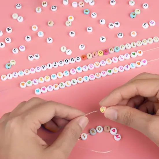 Bracelet Kit with 28 Colors, 5040 Clay Beads, 1200 Letter Beads for Jewelry Making - 4 Styles of Round Alphabet, Number, Heart & Pattern Beads {2}