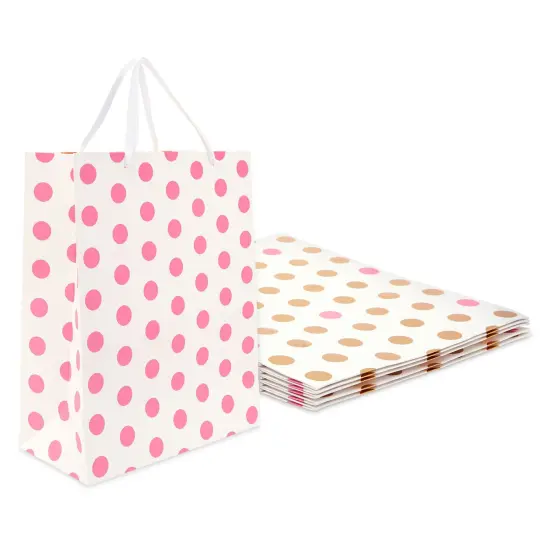 Extra Large Gift Bags for Birthday Party, Girl Baby Shower, Pink Polka Dots (6 Pack) {1}