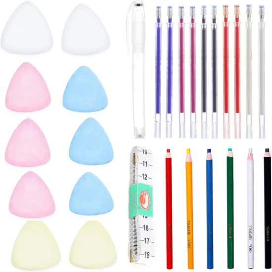 Sewing Tools Kit - 20Pcs Tailors Chalk, 6Pcs Fabric Pencils,and 10Pcs Heat Erasable Fabric Markers {1}