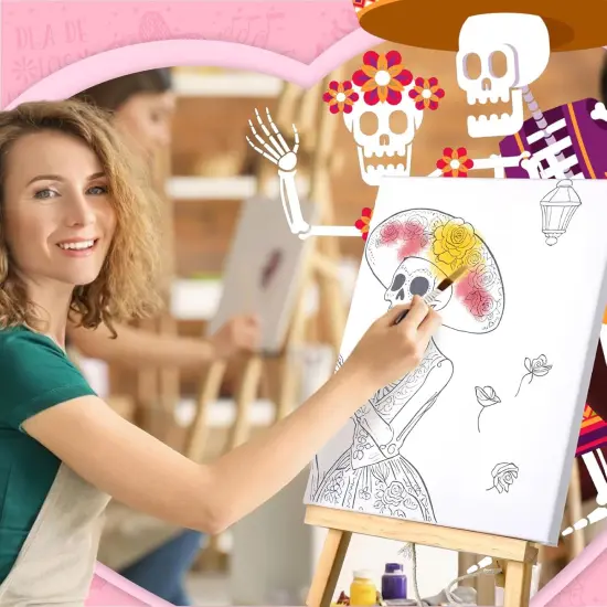 112 Pcs Sip and Paint Kit for Adults Date Night Pre Drawn Canvas(Sugar Skulls) {3}