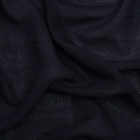 1 Yard Midnight Monochrome Pinstripe Crinkled Silk Georgette Fabric Deep Well 48 Inch Width {1}