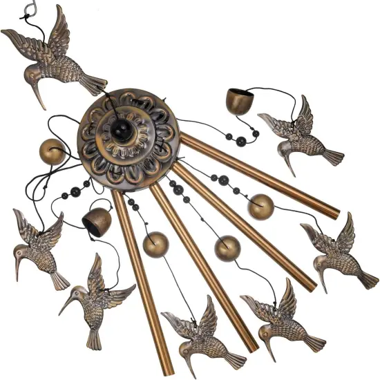 Bronze Hummingbird Wind Chimes - Outdoor/Indoor Decoration, Gift for Women, Home, Garden {3}